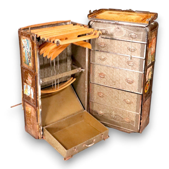 Hartmann Cushion Top Gibraltarized Steamer Trunk Keys Decals Antique 1927 7963