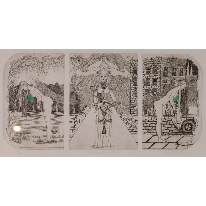 Jill Pottle Angels in Country vs City Print Signed Numbered 6/25 Framed 25x19 7409