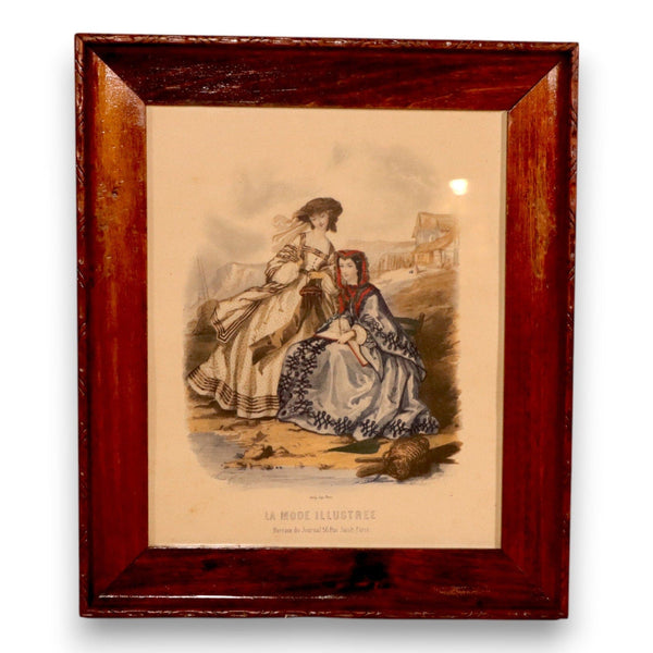 La Mode Illustre Journal de la Famile French Fashion Print Framed Antique 8356