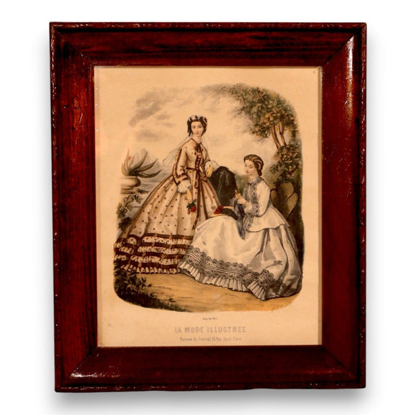 La Mode Illustre Journal de la Famile French Ladies Fashion Print Framed Antique 8358