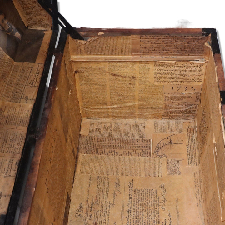 Leather Panel Dome Top Antique Steamer Trunk 34 1/2" 18th C. Newsprint Lined 6080