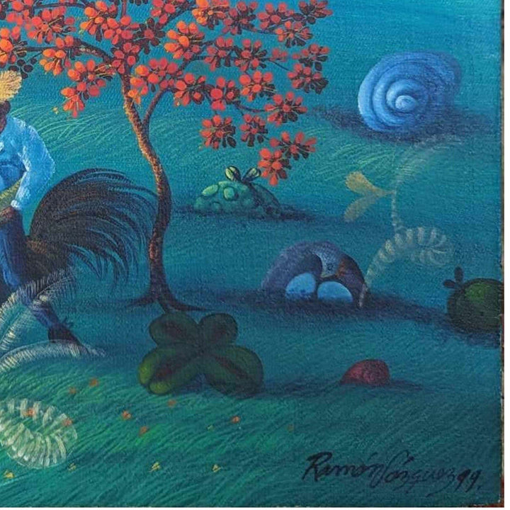 Ramon Vazquez Man Riding Rooster 20 1/2 x 17 Cuban Art Original Oil Ca ...