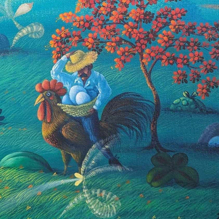 Ramon Vazquez Man Riding Rooster 20 1/2 x 17 Cuban Art Original Oil Ca ...