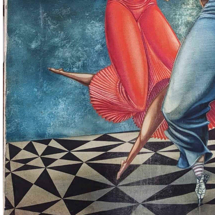 Rene Ramos Bailando Con La Noticia 39x32 Oil Canvas Original Cuban Art Painting 7482.18