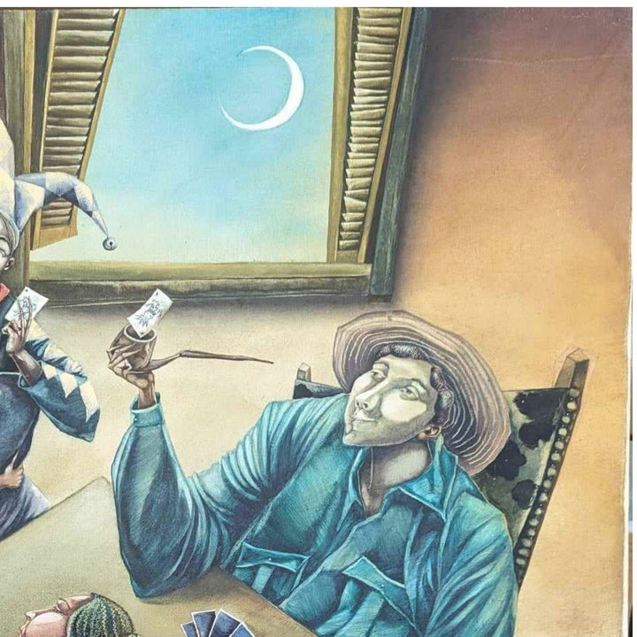 Rene Ramos Jester Card Player 39x32 Oil Canvas Original Cuban Art Painting 2000 7482.19