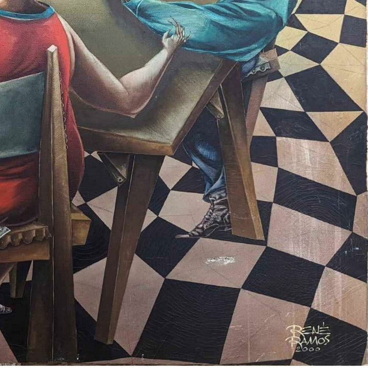 Rene Ramos Jester Card Player 39x32 Oil Canvas Original Cuban Art Painting 2000 7482.19