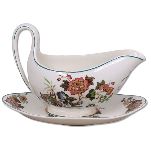 Wedgwood Eastern Flowers TDK 426 Gravy Boat Green Trim  1940's