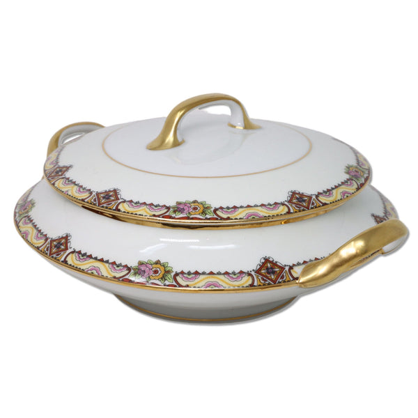 Old Abbey Covered Serving Bowl Mavaleix Granger Limoges for Stern Bros NY 1920's