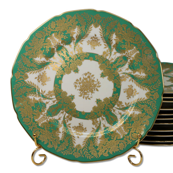 Rosenthal Ivory 6115 Gold Scrolls Green Dinner Plates 10 5/8" Bavaria Circa 1940