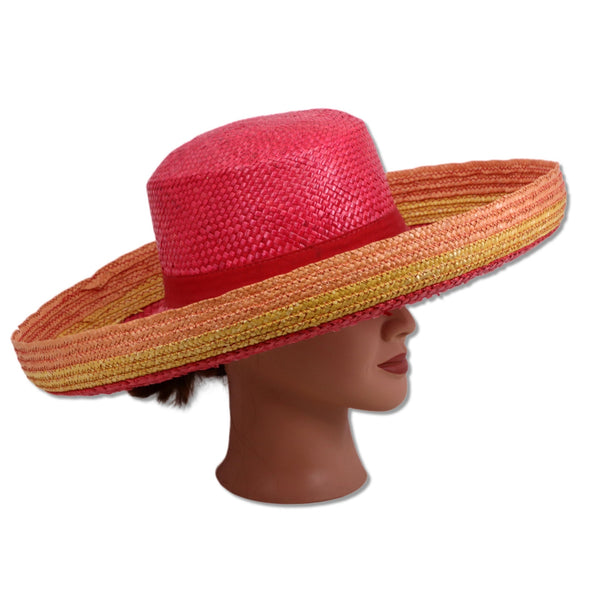 Betmar Pink Straw Ladies Small/Medium 56cm Sun Hat Bowler Kettle Brim Italy