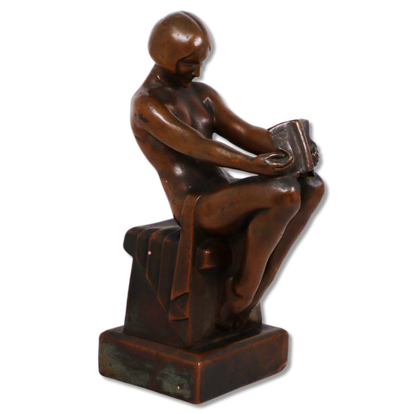 Art Deco Bronze Flapper Nymph Sculpture Figure Reading Bookend 1940's