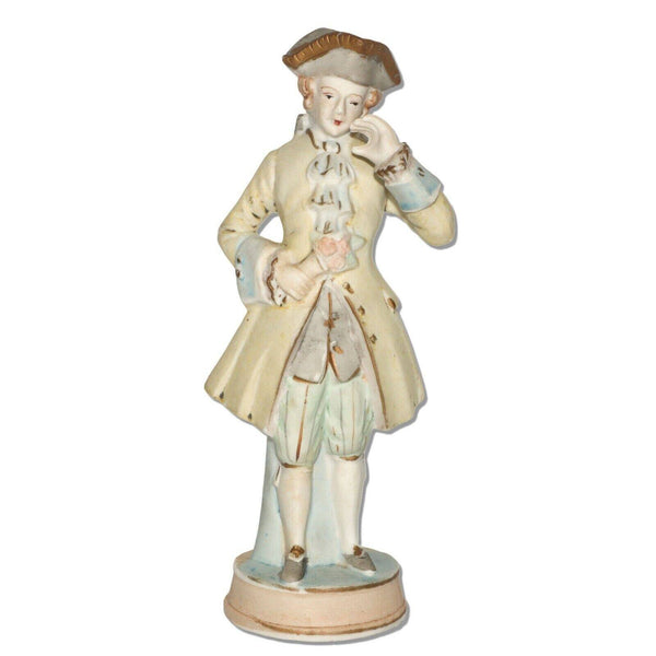 Bisque Colonial Man in HP Yellow Jacket Figurine Occupied Japan Vintage 1945-52