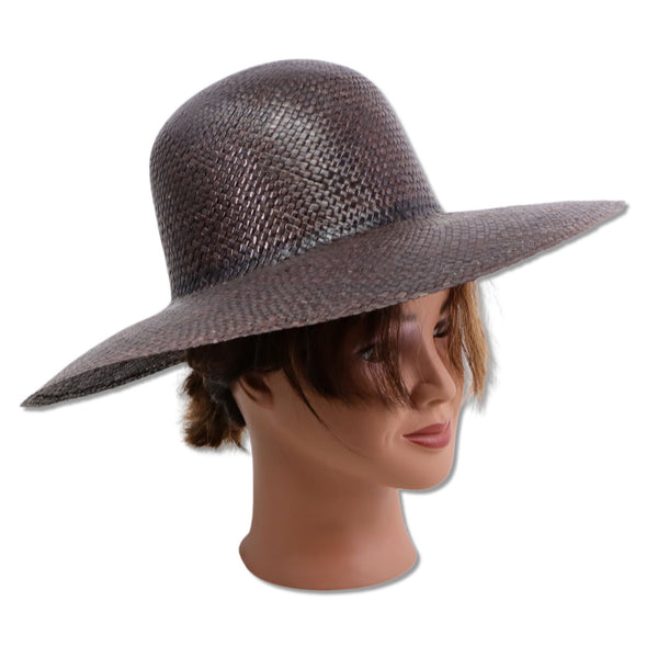 Dark Chocolate Straw Downcurved Wide 16" Brim Sun Hat Ladies Sm/Med 55cm New