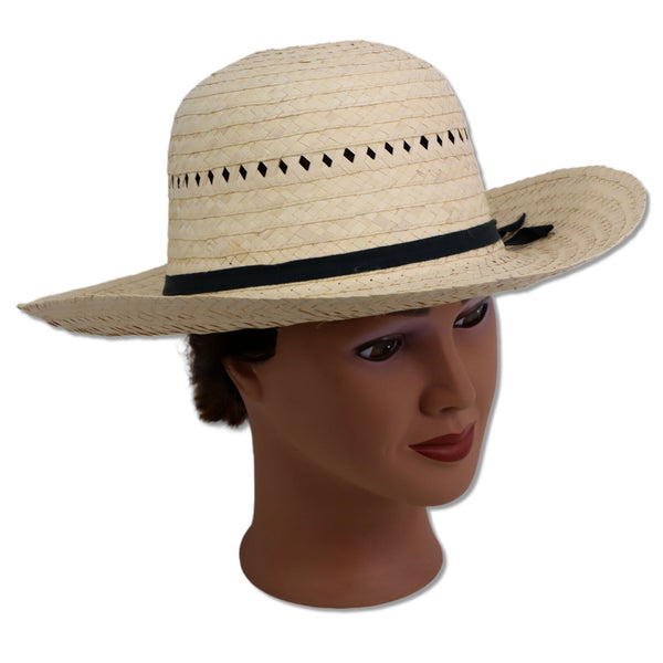 Straw Wide Upcurved 14" Brim Ladies Medium 56cm Sun Hat Vented Crown New