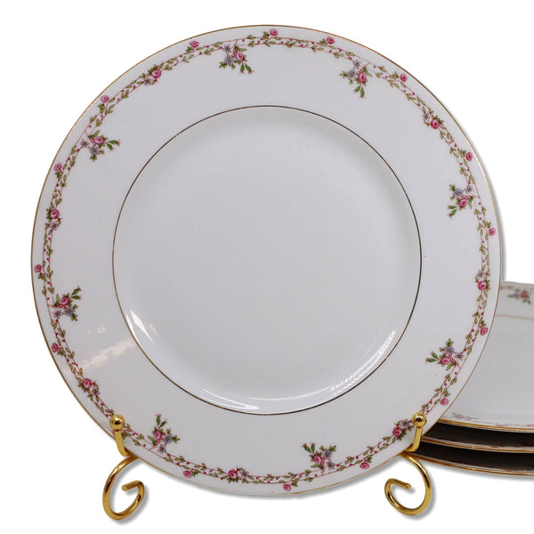 B&Co L Bernardaud Limoges Morgan 9 3/4" Dinner Plates Pink Rose Gold Rim 1900