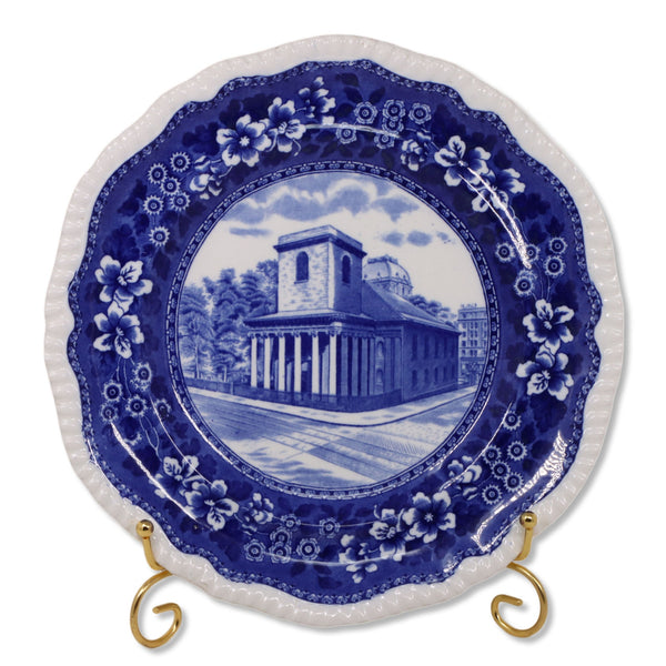 WT Copeland King's Chapel Boston Blue Transferware Collectable Plate 1850's