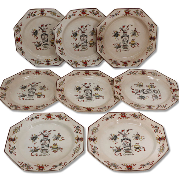 Mintons 8pc Woodseat C2110 8 3/4" Luncheon Plates Octagon Ironstone 1840's