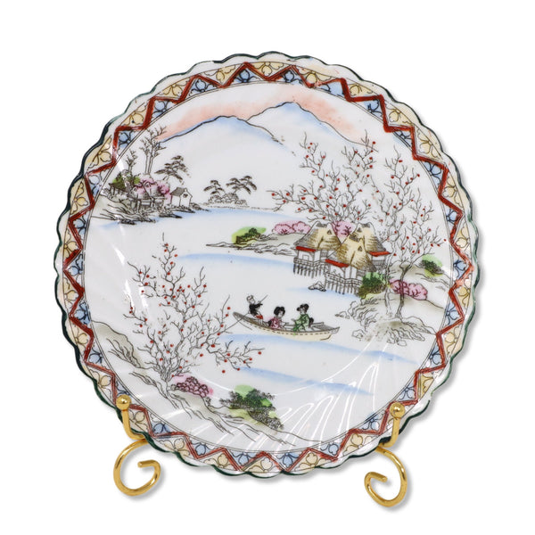 Nippon Dessert Plate 7.5" Hand Painted Boat on Lake Scene Circa 1900