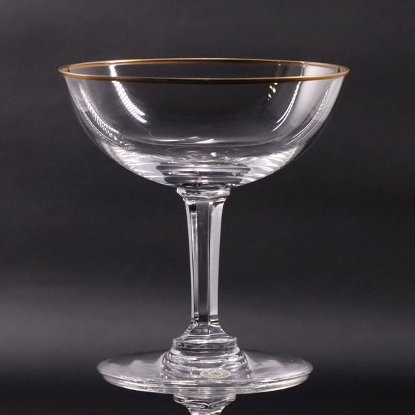 Val St. Lambert Glamour Champagne Coupe Tall Sherbet 4 1/4" Gold Trim Glass 1950