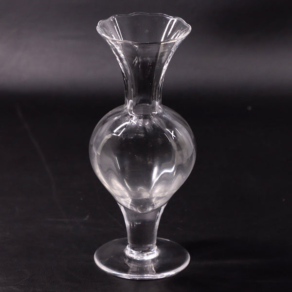 Optic Glass Footed Waisted Trumpet 7 1/4" Flower Vase Vintage