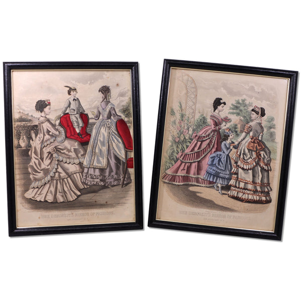 MME Demorest's Mirror of Fashions 1869 Hand Colored Art Plates Framed 1 pair