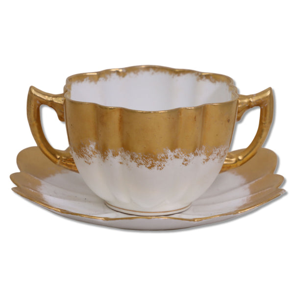 Wileman & Co Gold Rimmed Scalloped Fluted Bullion Cream Soup Bowl England 1884