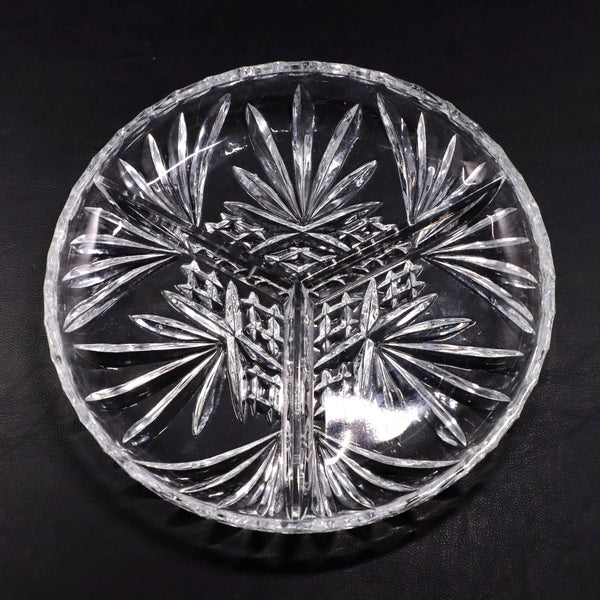 Ofnah Windsor Cut Crystal 3 Section Divided Nut Candy Dish 8" Poland Vintage