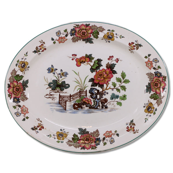 Wedgwood Eastern Flowers TDK 426 Oval Serving Platter 15" Green Trim  1940's