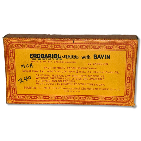 Martin H Smith Ergoapiol Savin Quack Medicine for Menstrual Disorders Box 1920's