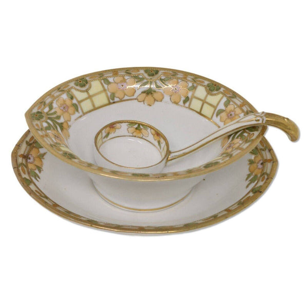 Murimora Nippon 3pc Oval Ladle Spoon Mayo Bowl Liner Gold Moriage 1911-1921