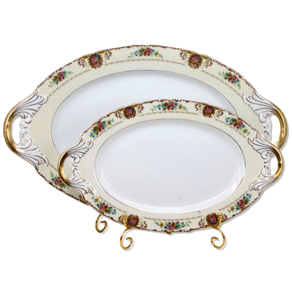 Black Knight 2pc 19" & 15" Patricia Brown Oval Serving Platters Waldenburg 1925