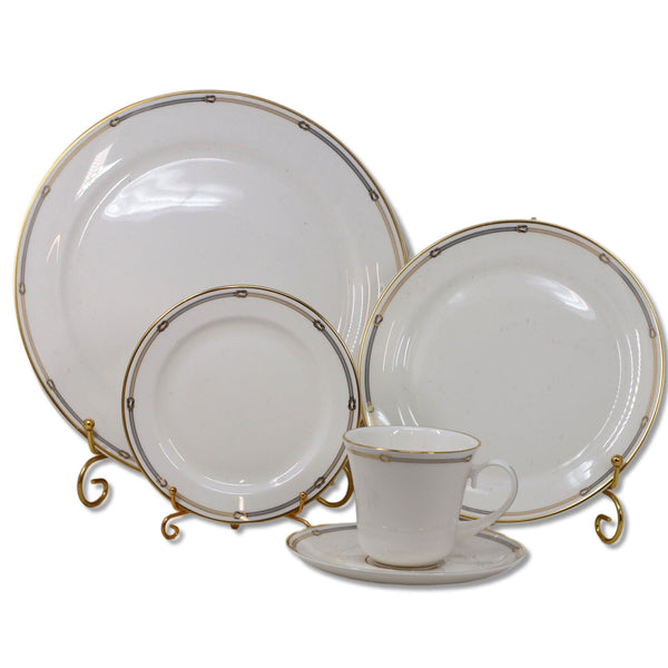 Pickard 5pc Alexis Bone China Dinnerware Place Setting Gold Silver New 2004
