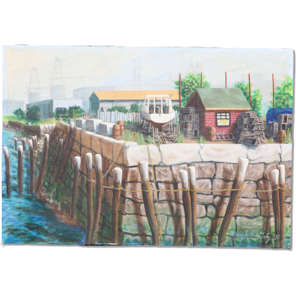 Donald Gotz Boathouse by the Bay Acrylic on Canvas 26x18 Signed 1975