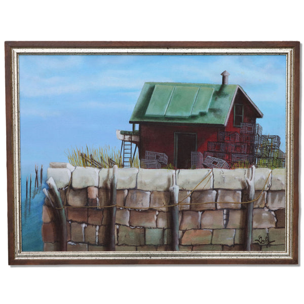 Donald Gotz "It's not Rockport" Lobster Trap Shack Acrylic/Canvas 26x20 Signed