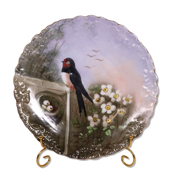 Limoges France Hand Painted Bird Embossed Plate 10.25"  Vintage