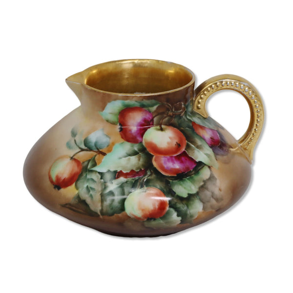 JPL Jean Pouyat Limoges France Squat Pitcher HP Apples Gold Circa 1900