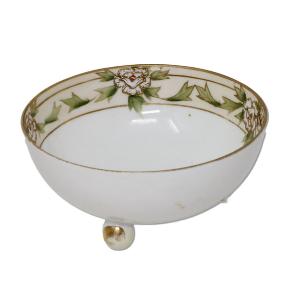 Morimura Bros Nippon Soup Bowl with Spoon Moraige Rose Leaves Antique C. 1911