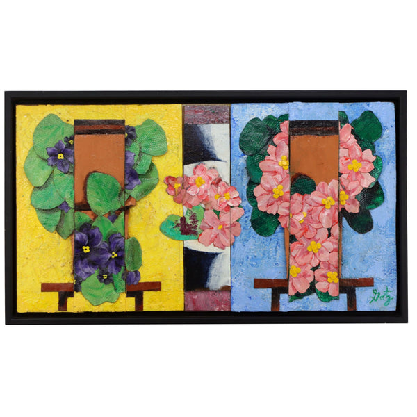 Donald Gotz "Saintpaulia Ionantha" Acrylic Floral 3D Mixed Media 11x19 Signed