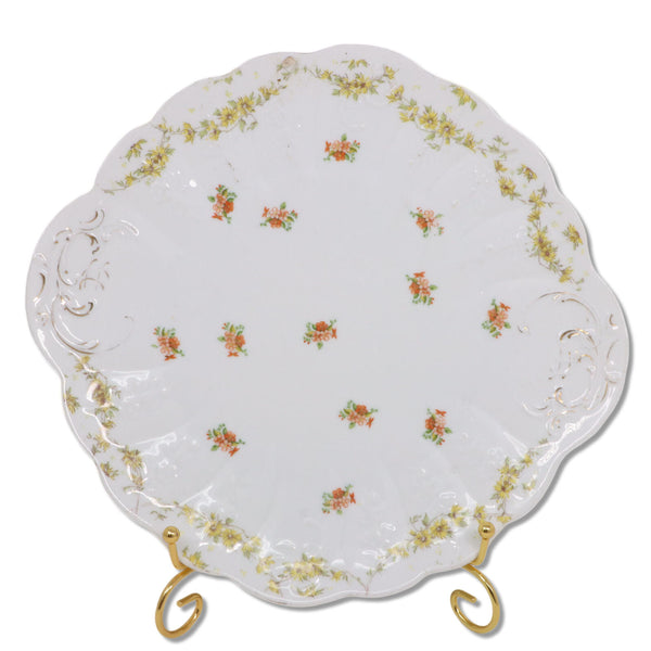 Carlsbad Austria 11" Cake Plate Yellow Floral Swags with Orange Sways C. 1900
