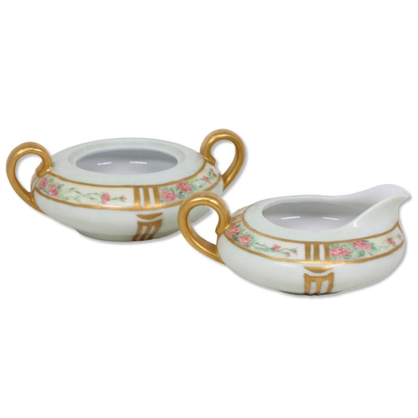 Bavarian Art Deco Creamer Pitcher Sugar Bowl Set Pink Rose Gold Trim