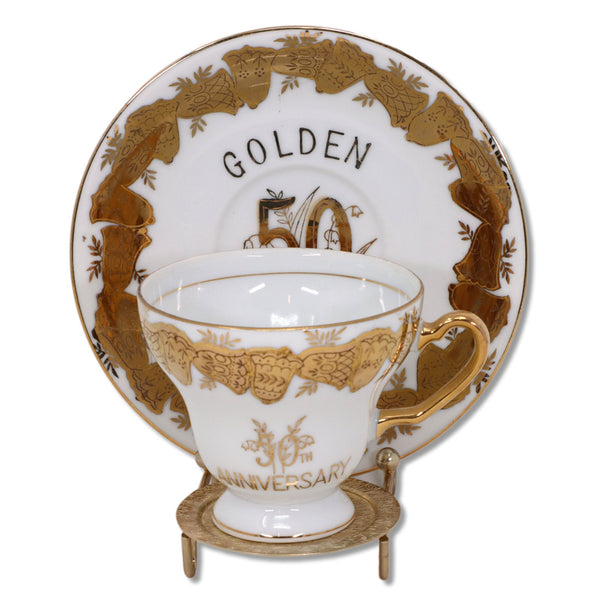 Norcrest C-247 Golden 50th Anniversary Wedding Bells  Gilded Tea Cup 1950's