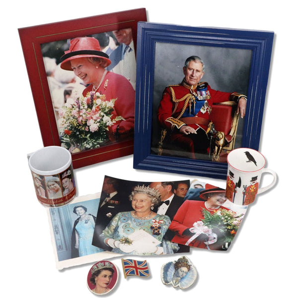 King Charles III and Queen Elizabeth II 10pc  Souvenir Portraits Mugs Magnets