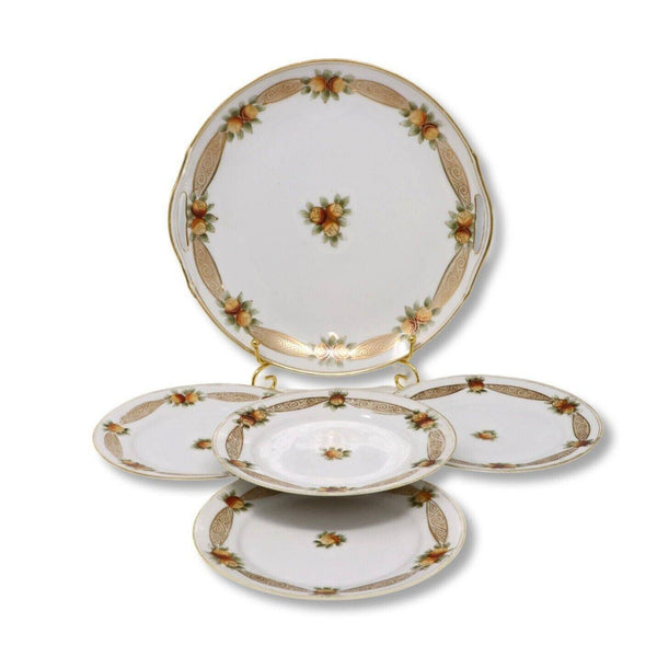 Morimura Bros 5pc  Set 10" Cake Plate 4 Dessert 6.25" Plates Nippon Antique 1900