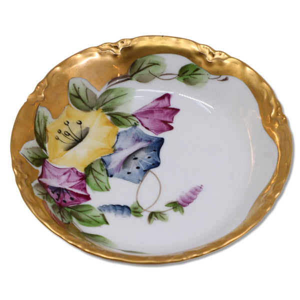 Hutschenreuther Bavarian Hand Painted 5.25" Fruit Berry Bowl Floral w/ Gold 1940