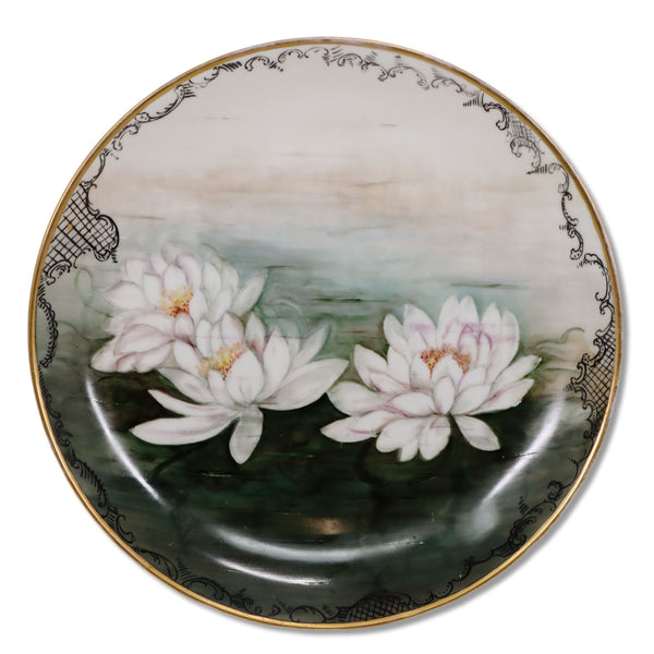 P & P Limoges Hand Painted Water Lilies 13" Charger Plate Gold Rim 1903-17