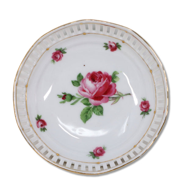 Schumann Bavaria SCH515 Fruit Dessert Bowl Reticulated Pierced Roses Gold 1930's