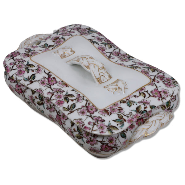 Haviland Limoges Schleiger 1187 Pink Lidded Casserole Dish 9” OD Antique 1880's