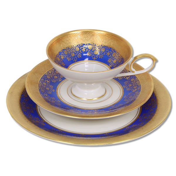 Trettau Echt Atzgold Royal Blue Heavy Gold Encrusted Tea Cup Dessert Plate