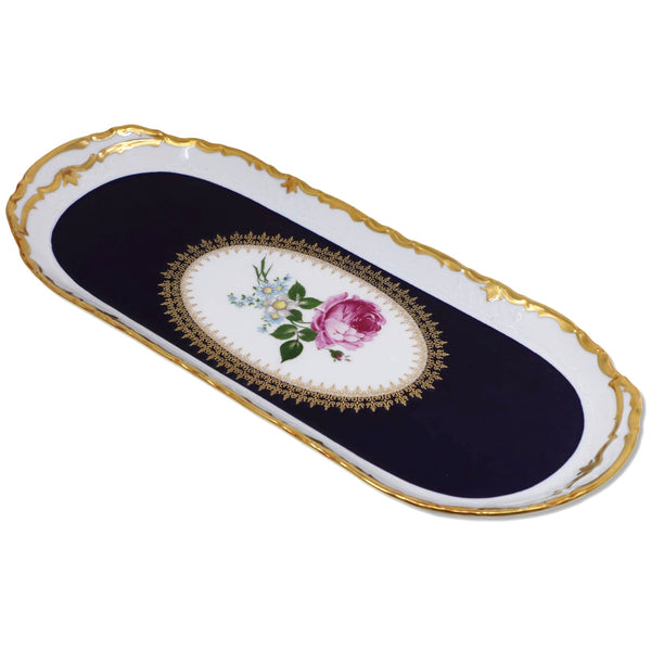 Reichenbach 15" Long Serving Dish Dresser Tray Cobalt Blue Baroque Vintage 1970