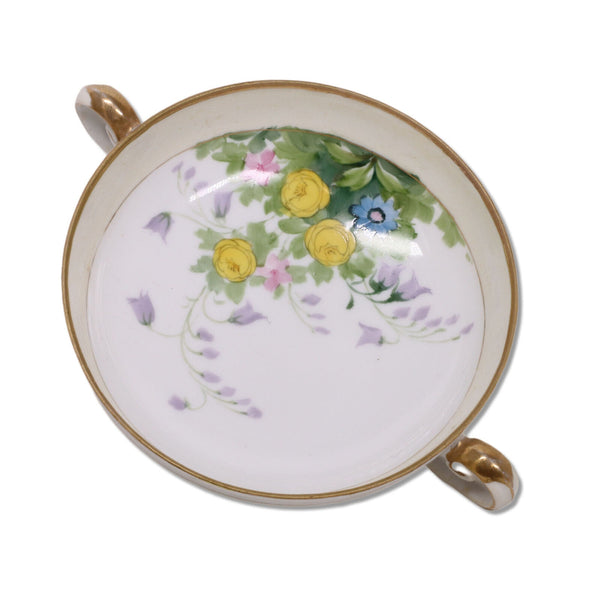 Morimura Bros Nippon Handled 5.75" Candy Bowl Dish Floral Gold Rin 1911-1921